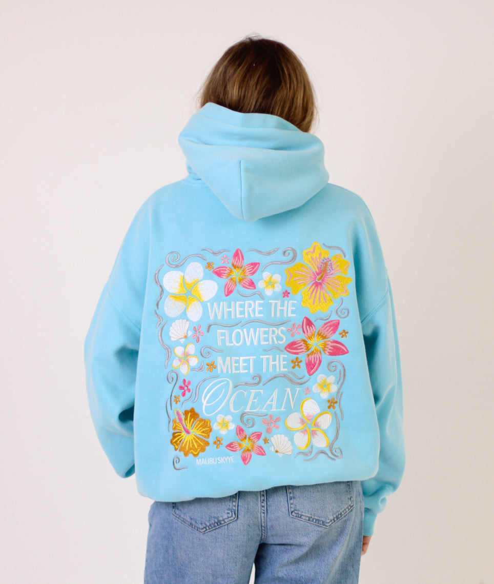 Where the Flowers Meet the Ocean Hoodie (Turquoise)